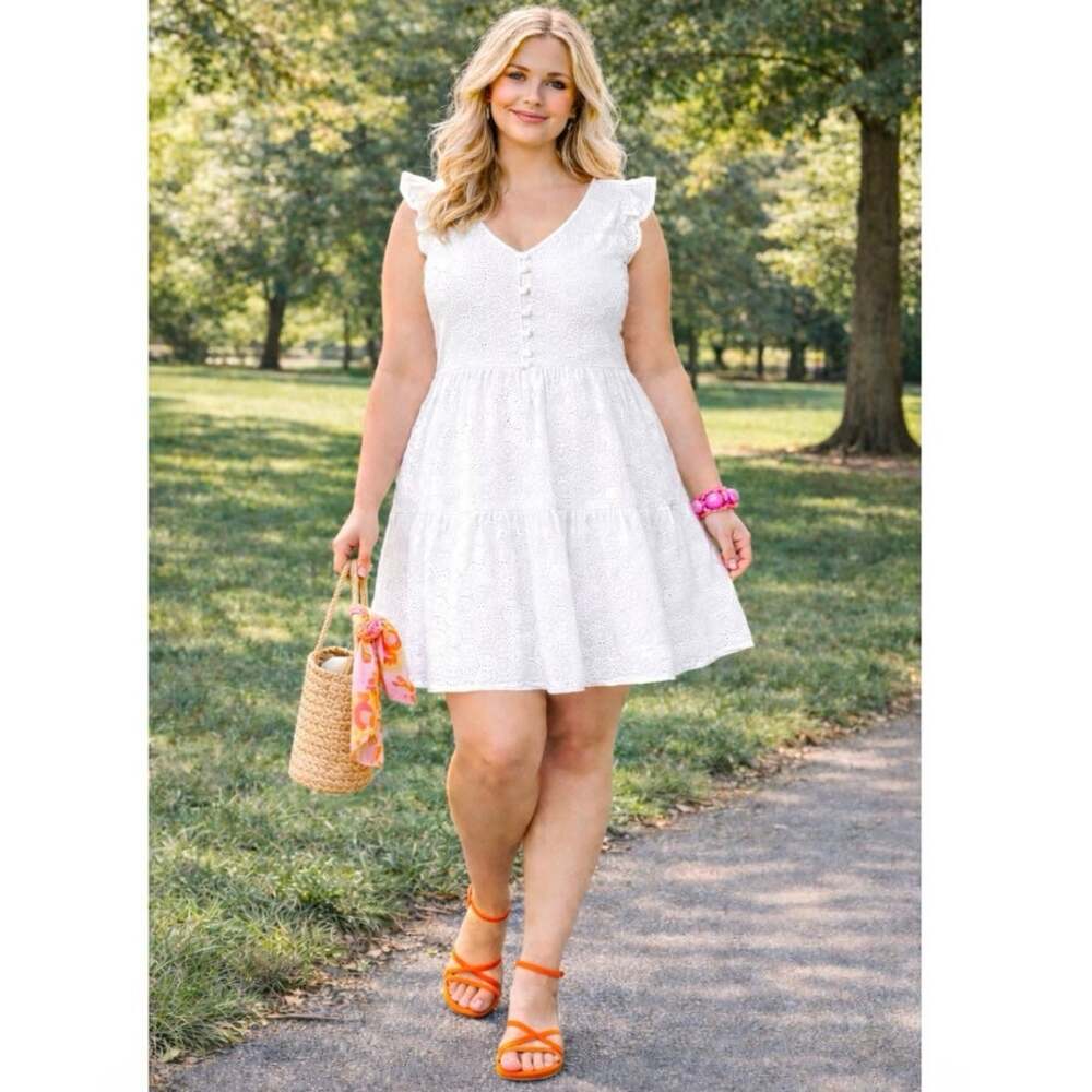 Joie White Eyelet Lace Cap Sleeve Babydoll Cotton Sun Mini Dress XL NWT 14